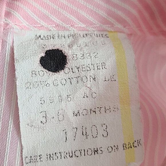 Vintage Pink White Micro Stripe Embroidered Peter Pan Collar Baby Girl Jumpsuit - Picture 6 of 6